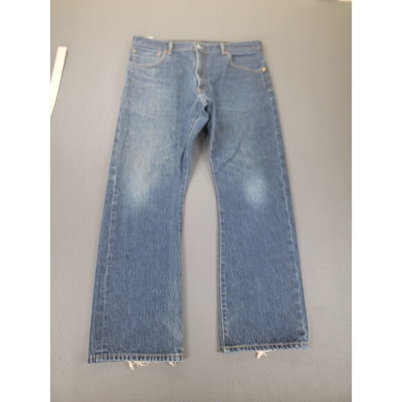 Levis 517 Jeans Mens 36x30 Blue Denim Bootcut Straight Leg Distressed Raw Hem - Picture 1 of 15